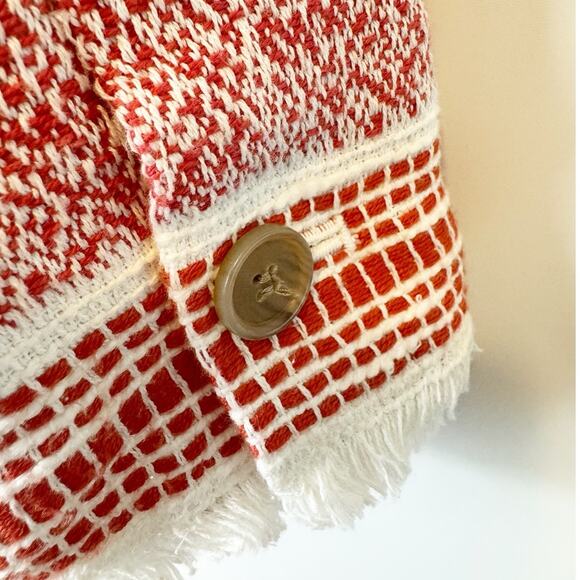 Loft Womens Fringe Tweed Open Front Blazer Jacket Red White Patterned 2 - Picture 8 of 8